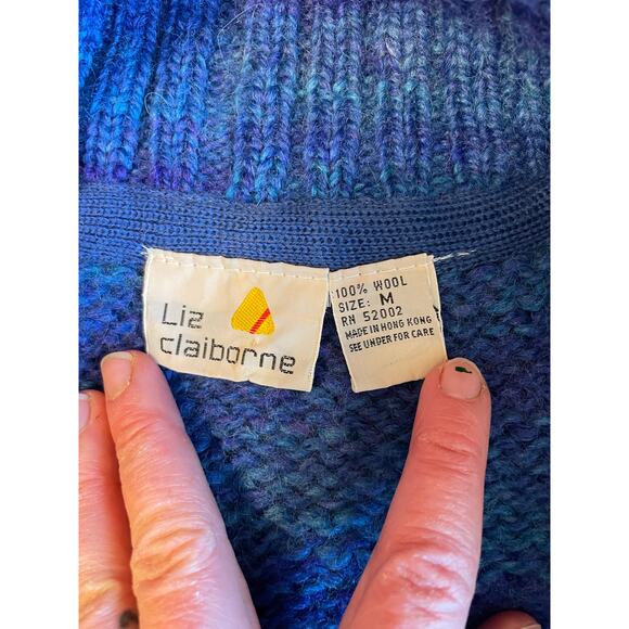 VTG Liz Claiborne Retro Blue Knit Wool Button Up Balloon Sleeve Cardigan Medium - Picture 3 of 13